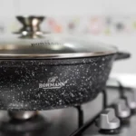 Cratita aluminiu Bohmann BH-1040-28, 28 x 7.5 cm, capac, marmorata, cu lingura din teflon, negru - imagine 2