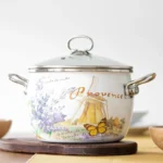 Oala emailata Bohmann BH-8017-18L, 2.4 L, 18 cm, capac sticla, model lavanda - imagine 2