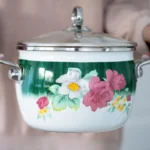 Oala emailata Bohmann BH-8017-22F, 4.5 L, 22 cm, capac sticla, model trandafiri - imagine 4