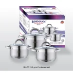Set oale inox Bohmann BH-0715, 6 piese, 2.9 L / 3.9 L /5 L, compatibil inductie, capace sticla, inox - imagine 2