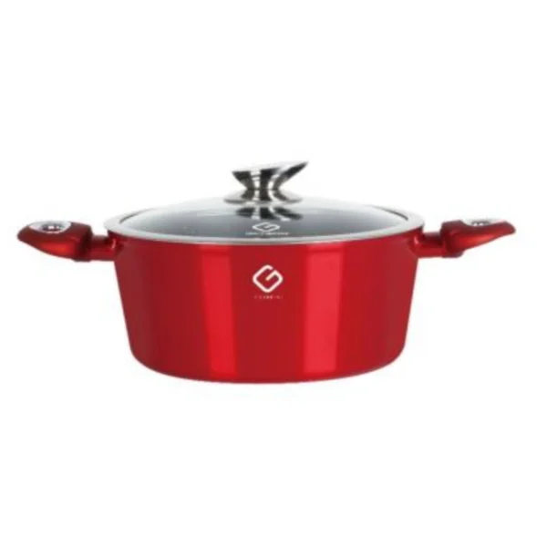 Cratita din aluminiu Grunberg GR8824, ceramica marmorata, capac, compatibila inductie, 24x12 cm, 4.3 l