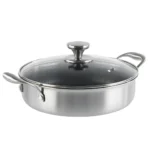 Cratita joasa din inox Grunberg GR9626, 26x7 cm, 3 l, capac din sticla, invelis anti-aderent honeycomb, compatibila plita cu inductie