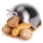 Cutie pentru depozitat paine Kamille KM1100, 38x26.5x22 cm, plastic + bambus, negru