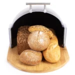 Cutie pentru depozitat paine Kamille KM1100, 38x26.5x22 cm, plastic + bambus, negru - imagine 2