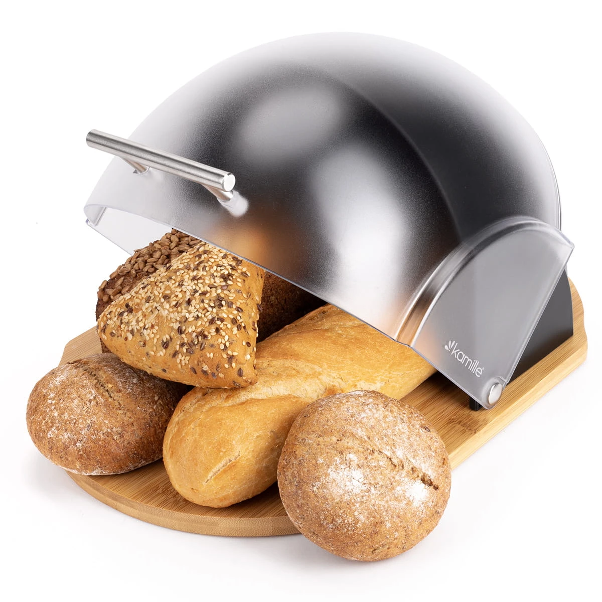 Cutie-pentru-depozitat-paine-Kamille-KM1100.webp Cutie pentru depozitat paine Kamille KM1100, 38x26.5x22 cm, plastic + bambus, negru - imagine 1