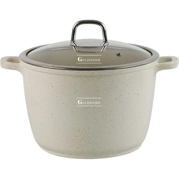 Oala aluminiu turnat Goldmann GM-0628B, 28x20 cm, 10 L, acoperire ceramica, capac, bej