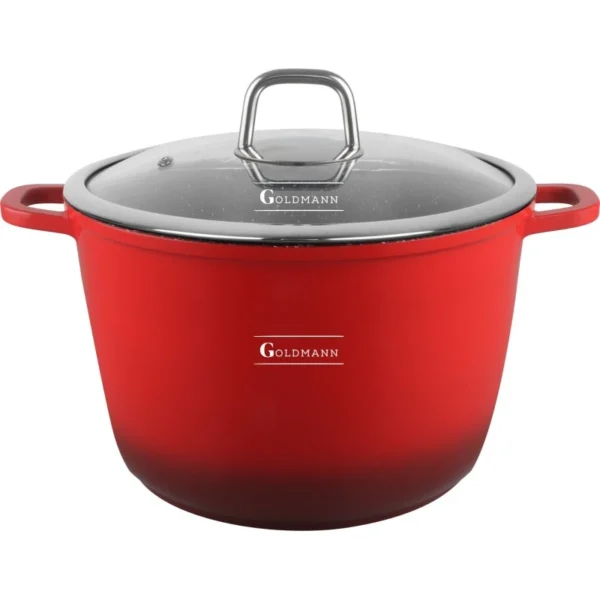 Oala aluminiu turnat Goldmann GM-0628R, 28x20 cm, 10 L, acoperire ceramica, capac, rosu