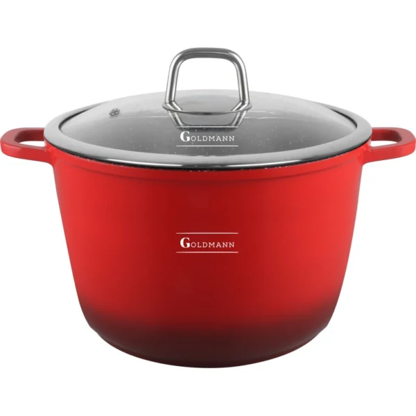 Oala aluminiu turnat Goldmann GM-0632R, 32x22 cm, 14 L, acoperire ceramica, capac, rosu