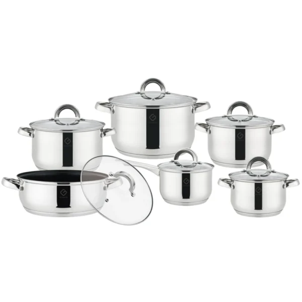 Set cratite inox Grunberg GR1513, 12 piese, capace sticla termorezistenta