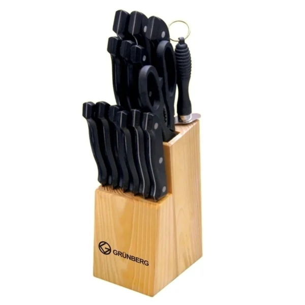Set cutite inox Grunberg GR2515, 15 piese , suport lemn