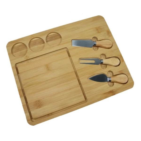 Platou din bambus, cu 3 accesorii, pentru prezentare si servire branzeturi, Grunberg GR5816